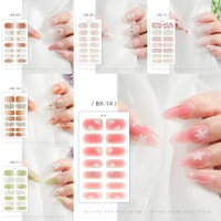 Floristic Semi Cured Gel Nail Stickers 14 Strips French Nail Art Glittering Nail Art Stickers Full Cover Gel Nail Polish Strips