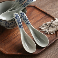 勺子 餐具組 湯匙 勺子家用湯勺小陶瓷釉下彩創意復古飯勺吃飯瓷匙喝湯勺調羹小勺子『TS5445』
