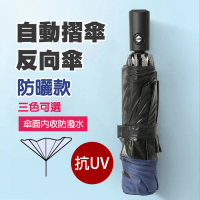 【幸福青鳥】職人手作一鍵開收摺疊反向傘/晴雨傘/自動陽傘S2_黑膠防曬款