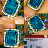CINCIN LONDON BLUE TOPAZ IRR OCTAGON RING SILVER MICRO PLUS MEMO CGL LAB