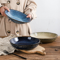 陶瓷好看的湯盤子家用純色藝術復古陶瓷大菜碗北歐深盤微瑕疵餐具