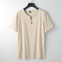 Men's T Shirts Plus Size Large Oversized T Shirt Linen Short Sleeve Tee Shirt Male Summer Men T-shirt Big Size 5XL 6XL 8XL 9XL