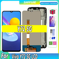 6.58"Original For Vivo Y72 5G LCD V2041 Display Touch Screen Digitizer Y72 5G Screen Frame Replacement Parts Assembly Tested