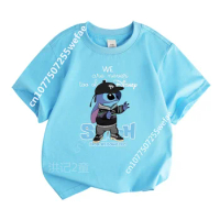 Disney Superman Stitch T-shirt 100%Cotton Summer Children Cartoon Round Neck Short-sleeved Boys Girls Toddler Fashion Clothes