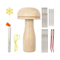 Wooden Darning Mushroom Needle Thread Kit Wood+Metal Wood Color For DIY Hand Sewing Darning Socks Clothes