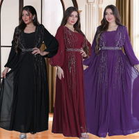 Rhinestone Belt Flared Long Robe Evening Dress – Luxe Maxi Gown