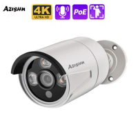 AZISHN H.265+ 4K 8MP Audio POE IP Camera 3840*2160 Metal Outdoor Motion Detect 3IR Array LEDS CCTV Security for POE NVR System