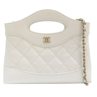 【二手名牌BRAND OFF】CHANEL 香奈兒 白色 牛皮 菱格紋 31 Bag Nano 兩用包 金扣 鍊帶 AP3656