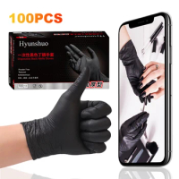 100PCS Disposable Black Nitrile Gloves Black Nitrile Gloves Rubber Mechanic Tattoo Working Gloves for Garden Hair Dyeing Tattoos