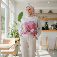 Ganeva Florist Knittwear Sweater Rajut Wanita Motif Florist Ganeva Korean Style Allsize Knitwear Ove
