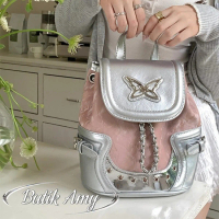 【COD】Backpack  Y2K Tas Bahu Rntai Tas Wanita Perak Lucu Perguruan Tingg Lucu Import Korea tas  break