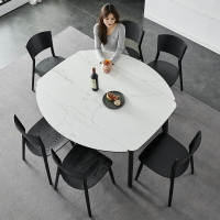亮光伸縮 餐桌 椅網紅折疊可變圓桌 家用 小戶型