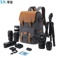 High-End Men's SLR Camera Backpack USB Large Camera Bag Waterproof Waxed Canvas Backpack Professional Camera Drone Backpack Outd