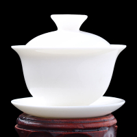 羊脂玉三才蓋碗帶蓋泡茶杯單個茶碗茶具大號德化白瓷薄胎防燙家用