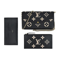 【Louis Vuitton 路易威登】LV M80482 FELICIE POCHETTE壓花LOGO Monogram牛皮扣式三合一鏈帶斜背包(黑x米)