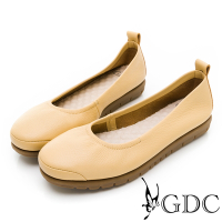 GDC-牛皮基本素面抓皺圓頭上班包鞋-黃色