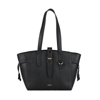 【FURLA 芙拉】FURLA NET LOGO拉鍊璇扣小牛皮肩背托特包(黑)