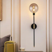 Modern Long Pole Wall Lamp Smoke Gray Glass Ball Magic Bean Wall Lights Simple Nordic Corridor for L