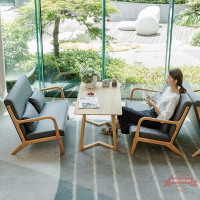 連鎖奶茶店桌椅組合簡約洽談實木雙人甜品咖啡休閑餐廳卡座沙發椅