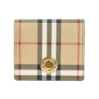 【BURBERRY 巴寶莉】格紋釦式對開零錢包短夾(沙色)