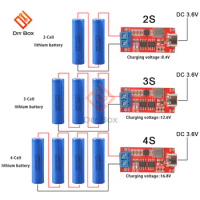 Type-C BMS 2S 3S 4S 1A 2A 4A 18650 Lithium Battery Charger Board With Terminal Step-up Boost Module For Li-Po Polymer Power Bank