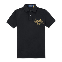 RALPH LAUREN RL POLO 經典立領刺繡大馬短袖Polo衫-黑色 上衣(CUSTOM SLIM FIT/平輸品/)