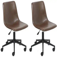 Mid Back Faux Leather Task Chair with Wheels Black Base Height Adjustable Modern Office Desk Armchair Upholstered Ergonomic