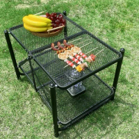 Folding Camping Table Outdoor Portable Aluminum Alloy Double-decker Park Barbecue Lightweight Table Nature Hike Tourist Table