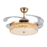 Luxury Crystal 42-inch Ceiling Fan Light Modern ABS Invisible Fan Lamp Living Room LED Chandelier Electric Fan Reversing Motor