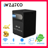 WZATCO P18 HD 4K Real 3D DLP Mini Projector Android 9.0 WiFi LED Smart Portable Proyector Bluetooth Airplay built-in battery