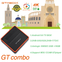 GTMEDIA GT COMBO Android 9.0 TV BOX+DVB-S/S2/S2X,DVB+T/T2/C Android box with satellite receiver 4K HD BT4.1 2+16GB GTPlayer CCAM