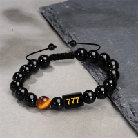 Cross-Border New 10mm Obsidian Bead Bracelet Fashion Numbers 000-999 Natural Stone Bracelet Wholesal