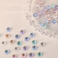50pc/box Cute Pretty Gold Foil Flat Bottom Gradient Aurora Bubble Beads Nail Rhinestones Blue Purpl Pink Mixed Color Nail Art