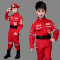 童裝 表演服 兒童消防員服裝 萬圣節cosplay消防員演出服 少兒小消防員職業套裝