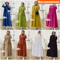 Batik Usman - Midi katun Rayon twill premium polos putih dress busui friendly kekinian muslim korea 