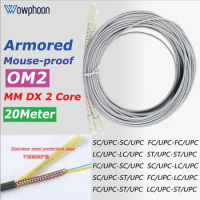 Fiber optic cable patch cord, 20m Gigabit OM2 anti mouse armored fiber optic jumper SC/lc/FC/St 50/125um mm dx 2 core customized