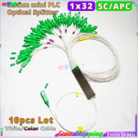 10pcs mini 0.9mm PLC Splitter FTTH Fiber Optic Splitter 1*32 SC APC colored fiber 1x32 FBT Optical Coupler SC/APC 1-to-32
