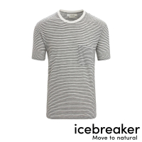 【Icebreaker】中性款 美麗諾羊毛混紡亞麻 口袋短袖上衣-JN165-黑條紋/灰(羊毛衣/底層衣/機能上衣)
