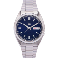 SEIKO 精工 盾牌五號機芯機械輕薄款不鏽鋼錶帶手錶-藍面x銀色/37mm(SNXS77K1)