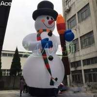 Giant Inflatable Christmas Snowman Cartoon Model with Crutches and Hat for Festival Decoration or Parties