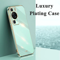 Luxury Plating Case for Huawei P60 Pro P50 Pro Soft Silicone Square Shockproof Phone Cover for Huawei P40 P30 P20 Lite