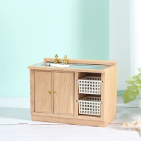 1:12 Wooden Dollhouse Furniture Basin Sink Cupboard Cupboard Cabinet Simulation Furniture Toys