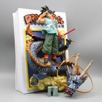 28cm Dragon Ball Z Anime Figure Gk Son Goku Comic Title Page Platform Goodbye Goku Model Collection Decoration Dolls Toys Gifts