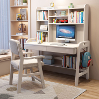 兒童實木書桌學習桌椅可升降寫字桌家用小學生學習桌帶書架電腦桌