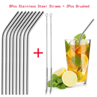 8Pcs Stainless Steel Straws,Reusable Metal Straw for 30 oz &amp; 20 oz Tumblers Cups Mugs Cold Beverage,2pcs Cleaning Brush Included