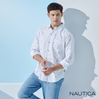 Nautica 男裝 夏日風格滿版印花長袖襯衫-白色