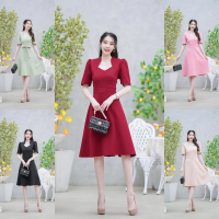 เดรสทรงสวย หรู สุภาพ ใส่ออกงาน ใส่ไปงานเลี้ยง งานแต่ง เดรสใส่ทำงานได้ สวย ตรงปก เดรสสีดำ แดง ชมพู คร