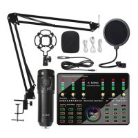 RISE-BM 800 Microphone Bluetooth Wireless Karaoke With Live Streaming DJ10 Sound Card For PC Phone Singing Gaming