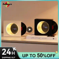 Mini Vinyl Records Speaker Alarm Clock Moon Clocks Luminous LED Digital Vinyl Records Styling Speaker Accessories