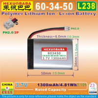 [L238] 3.7V 1300mAh 4.81Wh 603450 PH2.0 2P;Polymer Li-Ion Battery for DVR,PS3;LIP1359;LIP1859;LIP1472 POS MP3 SPEAKER